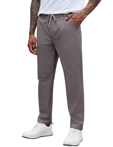 COOFANDY Herren Hosen Modern Chino Hose Regular Fit Freizeithose Herren Lang Schlupfhose Herrenhosen mit Gummibund Sommerhose Herren Leicht Taschen Lässige Hose Mittelgrau M von COOFANDY