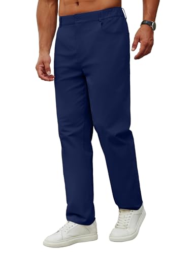 COOFANDY Herren Hosen Modern Lang Chino Hose Baumwolle Business Freizeit Hosen Elastische Taille mit Taschen Arbeitshosen Männer Stretch Chinohose Stoffhose Dunkelblau XXL von COOFANDY