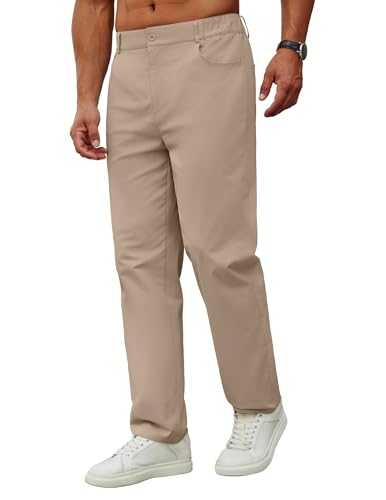 COOFANDY Herren Hosen Modern Lang Chinohose Baumwollhose Stoffhose Anzughose Golfhose Regular Fit Herrenhose Arbeitshosen Männer Stretch Leichte Sommerhose Khaki M von COOFANDY