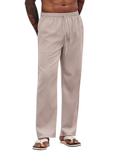 COOFANDY Hosen Herren mit Gummizug Leichte Sommerhose Lang Freizeithose Seniorenhose mit Kordelzug Schlupfhosen Strandhose Yogahose Herrenhosen Stoffhose Khaki S von COOFANDY