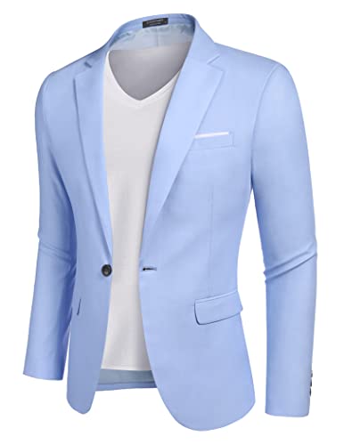 COOFANDY Herren Jacket Sakko Sportlich Slim Fit Langarm Business Sakko EIN Knopf, Azurblau, Gr. M Azurblau M von COOFANDY