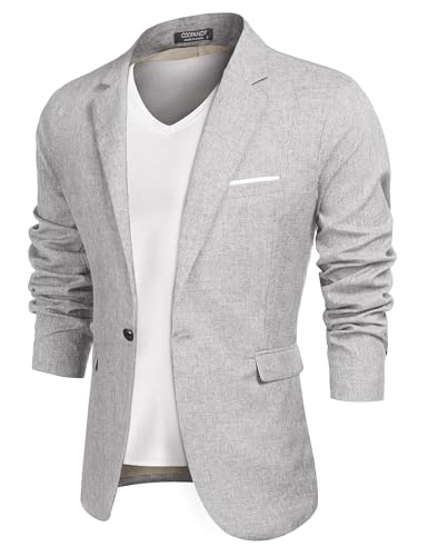 COOFANDY Herren Sakko Sportlich Männer Freizeit Blazer Regular Fit Anzug Solid Modern Freizeit Jackett mit Brusttasche Hellgrau XXL von COOFANDY