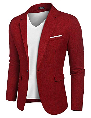 COOFANDY Herren Jacket Sakko Sportlich Slim Fit Langarm Business Sakko EIN Knopf, Weinrot, Gr. L Weinrot L von COOFANDY