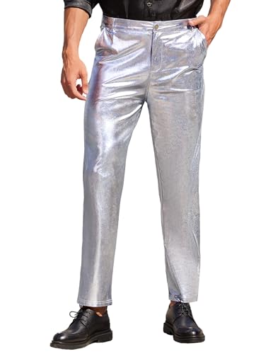 COOFANDY Herren-Jeans, metallisch, glänzend, für Partys, Tanzen, Disco, Nachtclub, Hose mit geradem Bein, 01 - Luxuriöses Silber, 3XL von COOFANDY