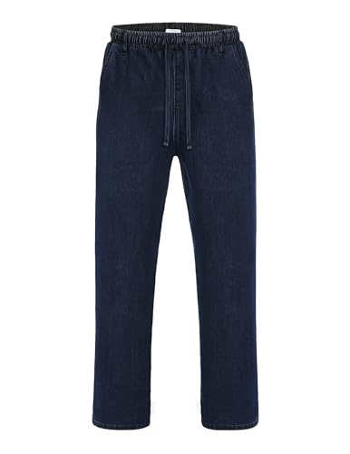 COOFANDY Herren Jeans Stretch Schlupfhose Schlupfjeans Gummizughosen aus Baumwolle Männer-Hose mit Elastische Bund Marineblau L von COOFANDY