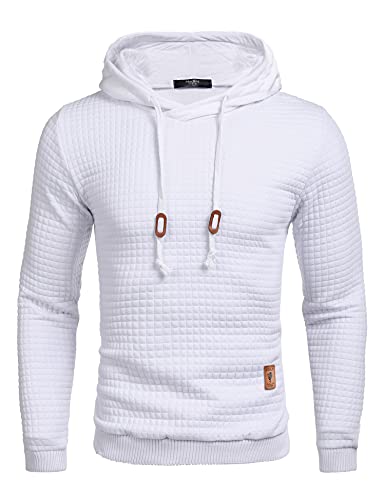 COOFANDY Herren-Kapuzen-Sweatshirt, lässig, lange Ärmel, Kordelzug, Waffelstrick-Pullover, Hoodies, Weiss/opulenter Garten, XX-Large von COOFANDY