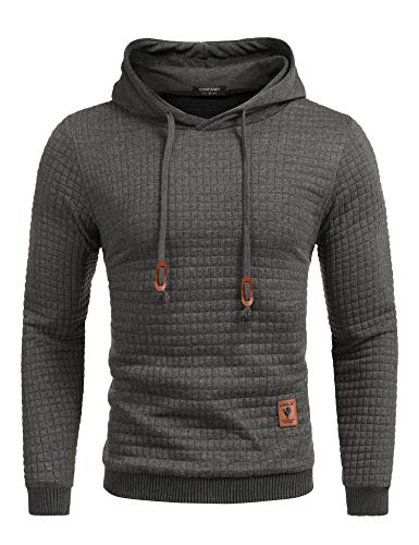 COOFANDY Herren Kapuzenpullover Hipster Gym Langarm Kordelzug Karierten Jacquard Pullover Hoodies Grau Gr.M von COOFANDY