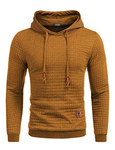 COOFANDY Herren Kapuzenpullover Slim Fit Hipster Gym Langarm Kordelzug Karierten Jacquard Pullover Hoodies M Dunkelgelb von COOFANDY