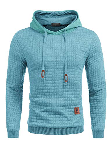COOFANDY Herren Kapuzenpullover Hipster Gym Langarm Arbeitspullover Kordelzug Karierten Jacquard Pullover Hoodies Himmelblau M von COOFANDY