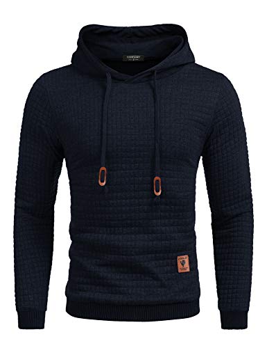 COOFANDY Kapuzenpullover Herren Hoodie Jacke Hipster Gym Langarm Kordelzug Karierten Jacquard Pullover Hoodies M Navy blau von COOFANDY