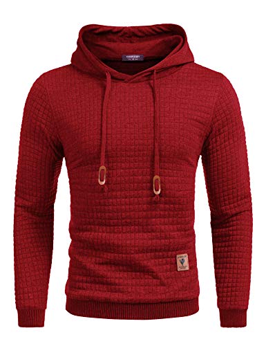 COOFANDY Herren Hoodie Hipster Gym Langarm Kordelzug Karierten Jacquard Pullover Hoodies S Rot von COOFANDY