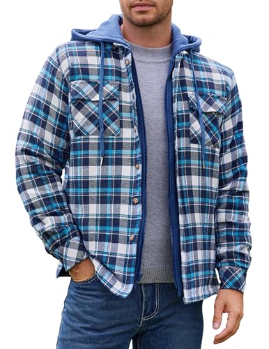 COOFANDY Herren Karierte Jacke Langarm Holzfäller Gefüttert Flanellhemd Reißverschluss Winter Übergangsjacke Flanell Winterhemd Karo Hemd Blau Schwarz S von COOFANDY