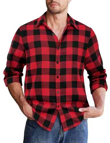 COOFANDY Herren Kariertes Hemd Langarm Trachtenhemden Regular Fit Karohemd Flanell Freizeithemd Männer Button Down Arbeitshemd Rot-Schwarz-2 S COOFANDY Herren Kariertes Hemd Langarm Trachtenhemden Regular Fit Karohemd Flanell Freizeithemd Männer Button Down Arbeitshemd Rot-Schwarz-2 S von COOFANDY