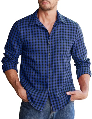 COOFANDY Herren Kariertes Langarm Hemd Basic Casual Freizeithemd Regular Fit Karo Trachtenhemden Männer Lange Ärmel Arbeitshemd Blau-Schwarz XXL COOFANDY Herren Kariertes Langarm Hemd Basic Casual Freizeithemd Regular Fit Karo Trachtenhemden Männer Lange Ärmel Arbeitshemd Blau-Schwarz XXL von COOFANDY