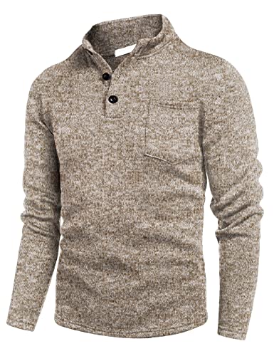 COOFANDY Herren Knopf Strickpullover Winter Pullover Sweater Langarm Freizeit Half Rollkragenpullover Helles Khaki M von COOFANDY