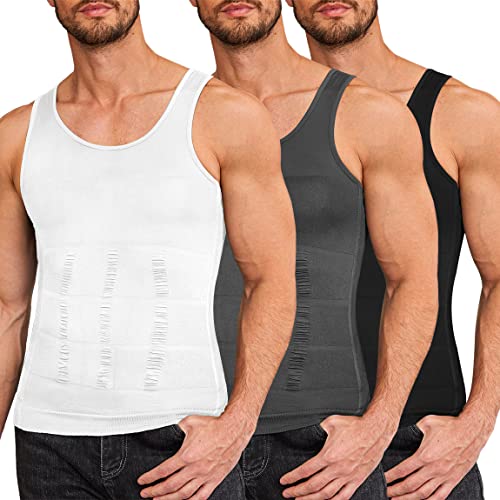 COOFANDY Herren Kompressions-Shirt, figurformend, ärmellos, Bauchformer, Weste, Fitnessstudio, Workout, Tank-Top, 2 Stück, 3er-Pack: Weiß + Grau + Schwarz, XL von COOFANDY