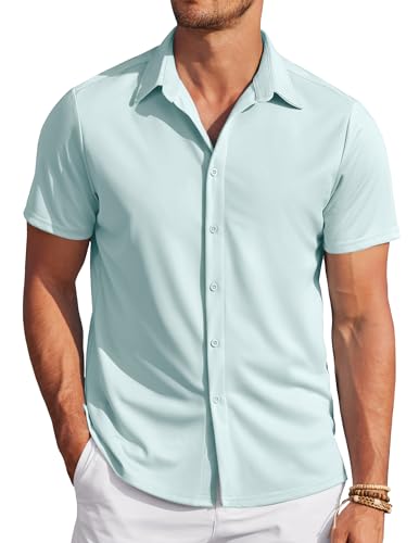 COOFANDY Herren Kurzarm Bügelfrei Freizeithemden Leichtes Business Sommerhemd Casual Outdoor Shirt Für Herren Hellblau M von COOFANDY