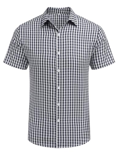 COOFANDY Herren Kurzarm Casual Freizeithemd Sommer Kariertes Button Down Arbeitshemden Für Männer Schwarz L von COOFANDY