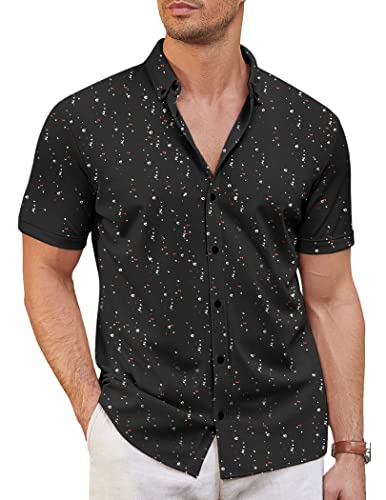 COOFANDY Herren Kurzarm Faltenfreies Hemd Button Down Casual Sommerkleid Shirts, Ink Dots, L von COOFANDY