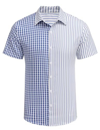 COOFANDY Herren Kurzarm Gestreiftes Hemd Trachtenhemd Regular Fit Sommer Kariertes Freizeithemd Outdoor Urlaub Button Down Shirt Blau2 XXL COOFANDY Herren Kurzarm Gestreiftes Hemd Trachtenhemd Regular Fit Sommer Kariertes Freizeithemd Outdoor Urlaub Button Down Shirt Blau2 XXL von COOFANDY