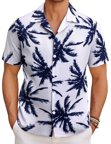 COOFANDY Hawaiihemd Herren Kurzarm Hawaii Hemden Männer Sommerhemd Strand Urlaubshemd Freizeithemd Tropisches Hemd Palmen Hawaiian Shirt Regular Fit Palmen C XL von COOFANDY