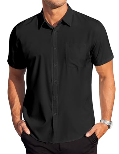 COOFANDY Herren Kurzarm Hemd Business Hemd mit Tasche Regular Fit Freizeithemd Sommer Formales Hemden Schwarz M von COOFANDY