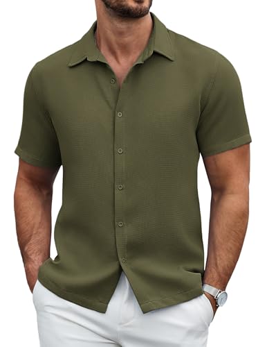 COOFANDY Herren Kurzarm Hemd Regular Fit Freizeithemd Sommer Waffelhemd Casual Strandhemd Textured Shirt Armeegrün XXL COOFANDY Herren Kurzarm Hemd Regular Fit Freizeithemd Sommer Waffelhemd Casual Strandhemd Textured Shirt Armeegrün XXL von COOFANDY