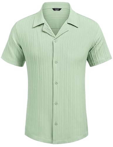 COOFANDY Herren Kurzarm Hemd Sommerhemd Kubanischer Kragen Männer Hawaii Hemden Freizeithemd Textured Shirt Ice Grün S von COOFANDY