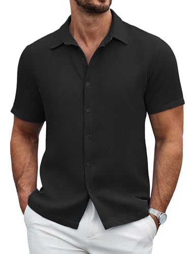 COOFANDY Herren Kurzarm Hemd Waffel Sommerhemd Regular Fit Freizeithemd Casual Hemden Textured Basic Shirt von COOFANDY