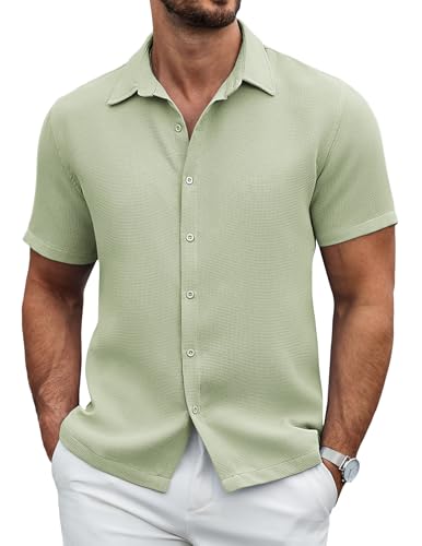 COOFANDY Herren Kurzarm Hemd Waffel Sommerhemd Regular Fit Freizeithemd Textured Hemden Strandhemd Basic Shirt Hellgrün S COOFANDY Herren Kurzarm Hemd Waffel Sommerhemd Regular Fit Freizeithemd Textured Hemden Strandhemd Basic Shirt Hellgrün S von COOFANDY