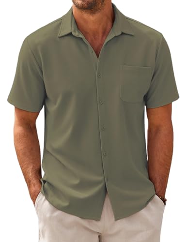 COOFANDY Herren Kurzarm Hemd mit Tasche Fischgrätmuster Sommerhemd Casual Freizeithemd Männer Strandhemd Twill Shirt Light Grün XL COOFANDY Herren Kurzarm Hemd mit Tasche Fischgrätmuster Sommerhemd Casual Freizeithemd Männer Strandhemd Twill Shirt Light Grün XL von COOFANDY