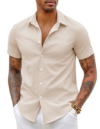 COOFANDY Herren Kurzarm Hemden Sommer Casual Slim Fit Bügelfrei Business Hemd Elastisch Faltenfrei Formales Hemd Freizeithemd Strandhemd Wrinkle Free Hemd Helles Khaki 5XL COOFANDY Herren Kurzarm Hemden Sommer Casual Slim Fit Bügelfrei Business Hemd Elastisch Faltenfrei Formales Hemd Freizeithemd Strandhemd Wrinkle Free Hemd Helles Khaki 5XL von COOFANDY