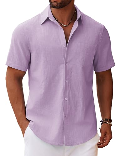 COOFANDY Herren Kurzarm Hemden Leichte Sommerhemden Leinenhemd Kurzarmhemd Freizeithemd Baumwollhemd Strandhemd Sommer Shirt Kurzarm Casual Lila S COOFANDY Herren Kurzarm Hemden Leichte Sommerhemden Leinenhemd Kurzarmhemd Freizeithemd Baumwollhemd Strandhemd Sommer Shirt Kurzarm Casual Lila S von COOFANDY