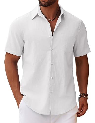 COOFANDY Hemd Herren Kurzarm Leinenhemd Sommerhemd Kurzarmhemd Herrenhemd Kurzarm Baumwollhemd mit Brusttasche Casual Hemd Strand Hemden Weiß M COOFANDY Hemd Herren Kurzarm Leinenhemd Sommerhemd Kurzarmhemd Herrenhemd Kurzarm Baumwollhemd mit Brusttasche Casual Hemd Strand Hemden Weiß M von COOFANDY