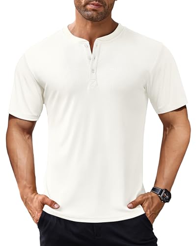 COOFANDY Herren Muskel-Henley-Shirt, kurzärmelig, gerippt, Bodybuilding, Workout-T-Shirt, Weiss/opulenter Garten, XL von COOFANDY