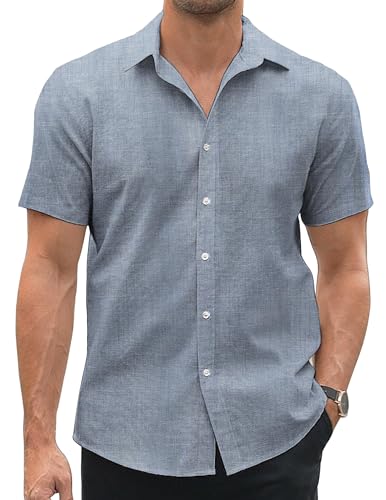 COOFANDY Herren Kurzarmhemd Herren Hemden Sommer Businesshemden Leinenhemd Freizeithemd Men's Shirt Button Down Hemd Navyblau L von COOFANDY