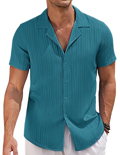 COOFANDY Herren Kurzarm Hemd Kubanischer Sommerhemd Wellenstreifen Freizeithemd Männer Hawaiihemd Guayabera Shirts Kurzarmhemd Blau Grün XXL COOFANDY Herren Kurzarm Hemd Kubanischer Sommerhemd Wellenstreifen Freizeithemd Männer Hawaiihemd Guayabera Shirts Kurzarmhemd Blau Grün XXL von COOFANDY