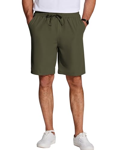 COOFANDY Shorts Herren Leichte Kurze Hosen Sommer Herren Kurze Hose Elastische Taille Shorts Sommerhose mit Seitentaschen Armeegrün L von COOFANDY