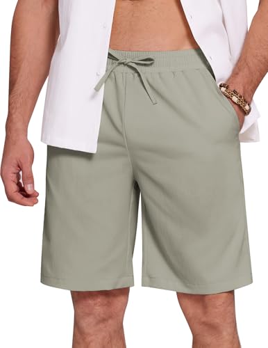 COOFANDY Herren Kurze Hosen Sommer Strandshorts Leinen Sommershorts Dünn Casual Herrenshorts für Männer Strand Bermudashorts mit Gummizug Regular Fit Hell Grau L von COOFANDY