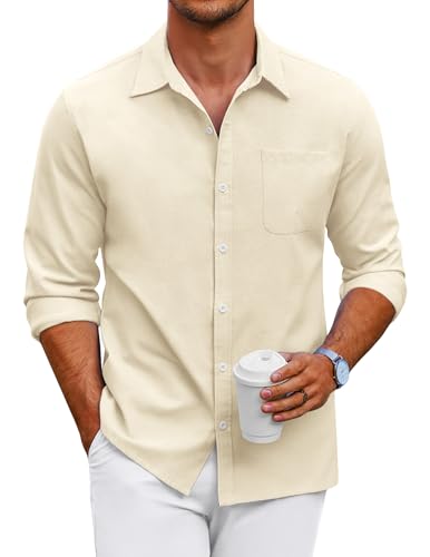 COOFANDY Hemden Herren Langarm Oxford Hemd Freizeit Langarmhemd Männer Hemd Regular Fit Herrenhemden Langarm Baumwolle Oberhemd Business Hemd mit Tasche Button Down Shirts Hellbeige XXL von COOFANDY