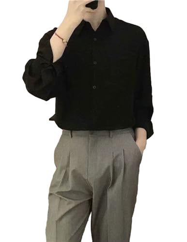 COOFANDY Herren Langarm Hemd Regular Fit Einfarbig Stehkragen Oxford Hemd Freizeit Business Hemd Modische Herren Hemden mit Brusttasche Schwarz XL von COOFANDY