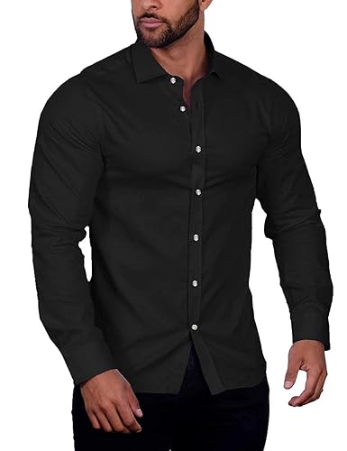 COOFANDY Herren Langarm Hemden Casual Regular Fit Bügelfrei Business Hemd Baumwollhemd Trachtenhemd Button Down Hemd Langarm Hemden für Männer Schwarz XL von COOFANDY