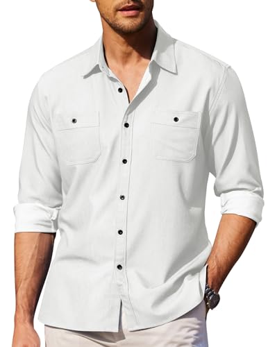 COOFANDY C Herren Langarm Hemden Casual Regular Fit Freizeithemd Outdoorhemd Bügelfrei Button Down Business Hemd Weiß S von COOFANDY