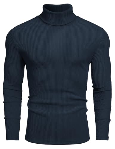COOFANDY Herren Langarm Rollkragenpullover Turtleneck Unterziehshirt Männer Longsleeve Casual Shirt Winter Pulli Marineblau L von COOFANDY