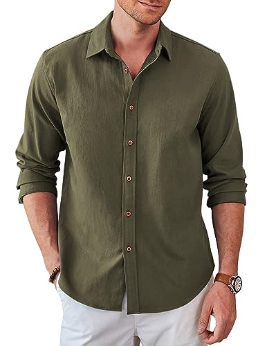COOFANDY Herren Langarm Western Denim Hemd Casual Button Down Shirts Leichte Jacke, Grün (Army Green), Klein von COOFANDY