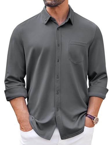 COOFANDY Herren-Langarmhemd, knitterfrei, lässig, Button-Down-Shirt für Herren, mit Tasche, grau dunkel, L COOFANDY Herren-Langarmhemd, knitterfrei, lässig, Button-Down-Shirt für Herren, mit Tasche, grau dunkel, L von COOFANDY
