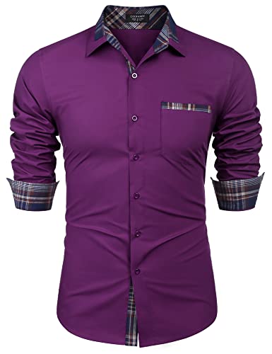 COOFANDY Herren Langarmhemd Karierter Kragen Lässiges Button-Down-Hemd Dunkel Lila XL COOFANDY Herren Langarmhemd Karierter Kragen Lässiges Button-Down-Hemd Dunkel Lila XL von COOFANDY