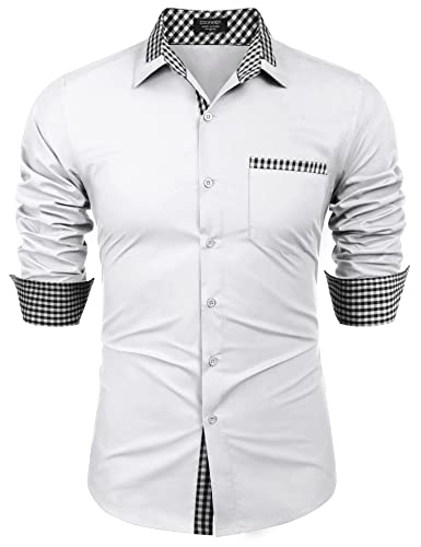 COOFANDY Herren Langarmhemd Karierter Kragen Lässiges Button-Down-Hemd White 4XL COOFANDY Herren Langarmhemd Karierter Kragen Lässiges Button-Down-Hemd White 4XL von COOFANDY