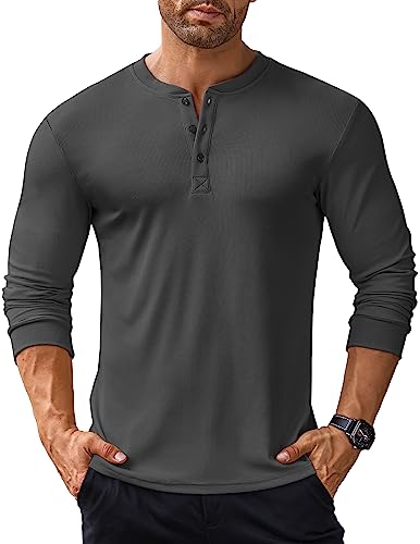 COOFANDY Herren Langarmshirt Henley Shirt Langarm Shirt Longsleeve T-Shirt mit Knopfleiste Henley T-Shirt Basic Henley Pullover Einfarbige Oberteile Dunkelgrau XXL COOFANDY Herren Langarmshirt Henley Shirt Langarm Shirt Longsleeve T-Shirt mit Knopfleiste Henley T-Shirt Basic Henley Pullover Einfarbige Oberteile Dunkelgrau XXL von COOFANDY