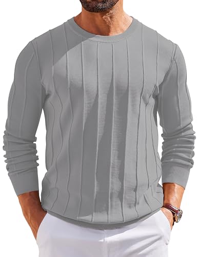 COOFANDY Herren Langarmshirt Pullover mit Rundhals Strickpullover Herrenpullover Langarm Pulli Hellgrau L COOFANDY Herren Langarmshirt Pullover mit Rundhals Strickpullover Herrenpullover Langarm Pulli Hellgrau L von COOFANDY